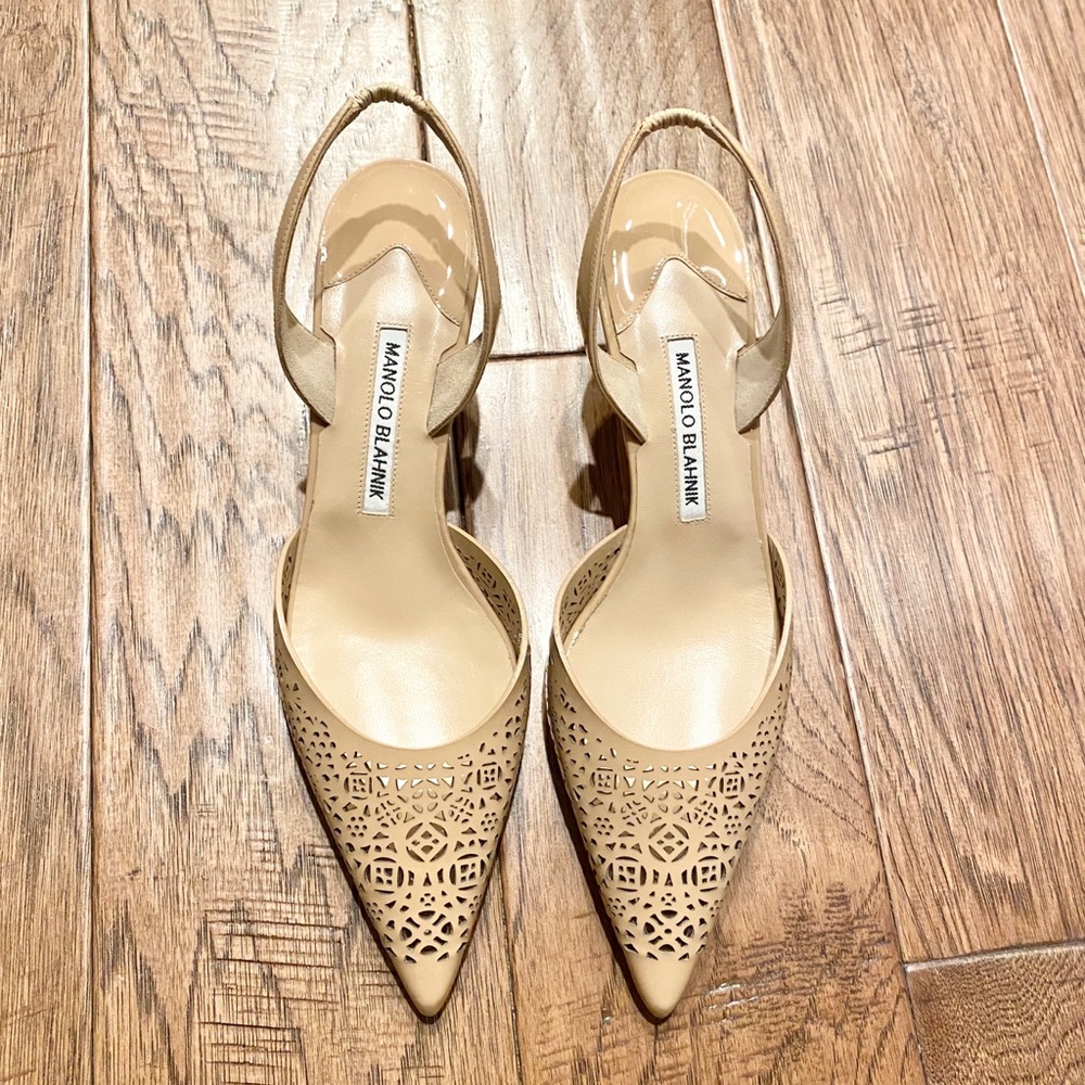 Manolo Blahnik Laser Cut Slingbacks NWOT